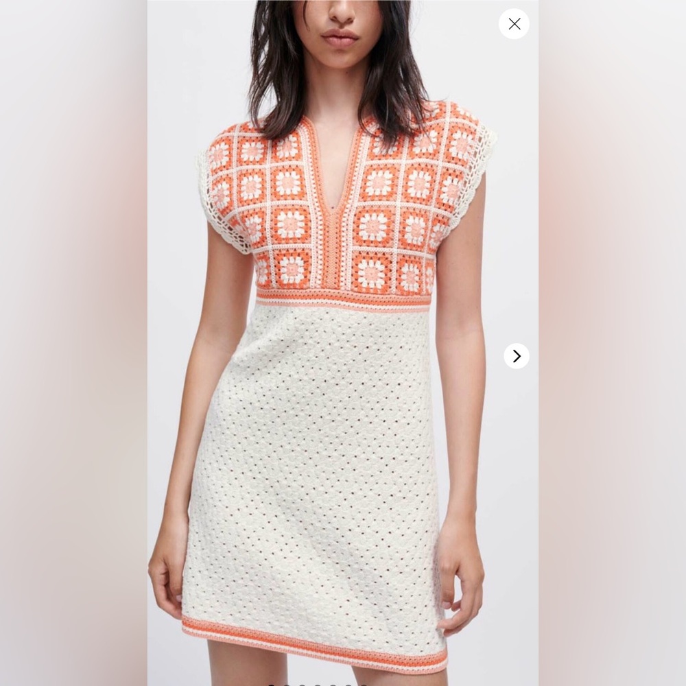 Maje Orange and Cream Crochet Dress